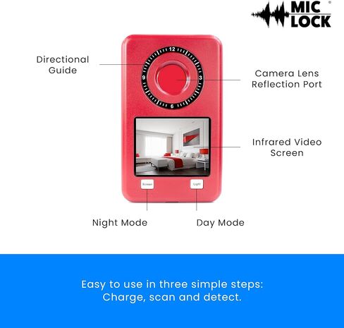 Mic-Lock Camera Finder Pro - Anti Spy Hidden Camera Detector with Infrared (IR) - Secure Your Space (Red) in Saudi Arabia