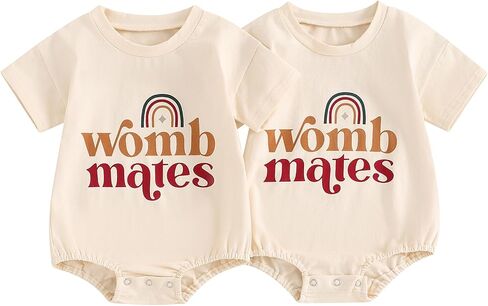 Baby Twins Matching Outfit Womb Mates Sweatshirt Romper Bodysuit Newborn Baby Girl Boy Clothes 0 3 6 12 18 Months in Kuwait