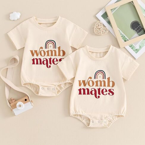 Baby Twins Matching Outfit Womb Mates Sweatshirt Romper Bodysuit Newborn Baby Girl Boy Clothes 0 3 6 12 18 Months in Kuwait
