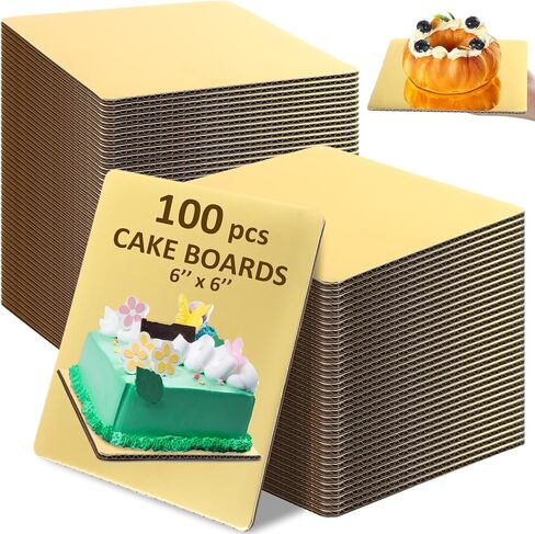 Lallisa 100 Pcs Square White Cake Boards 6 Inches Disposable Cake Base Sturdy Grease Proof Cake Base Cake Stands Cardboard Trays Pad for Cake Pizza Desserts Food Decorating Plate Baking Party Supplies in Saudi Arabia