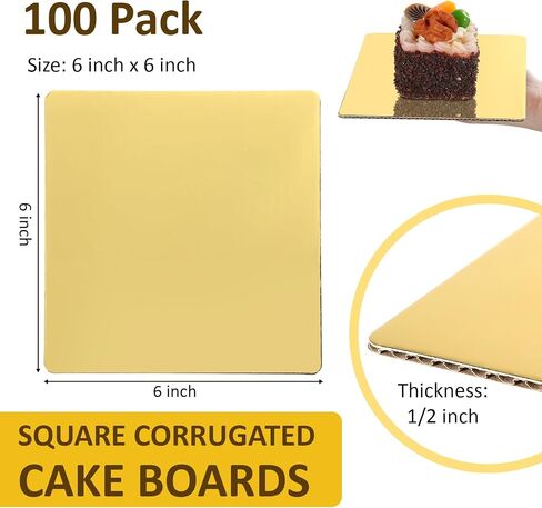 Lallisa 100 Pcs Square White Cake Boards 6 Inches Disposable Cake Base Sturdy Grease Proof Cake Base Cake Stands Cardboard Trays Pad for Cake Pizza Desserts Food Decorating Plate Baking Party Supplies in Saudi Arabia