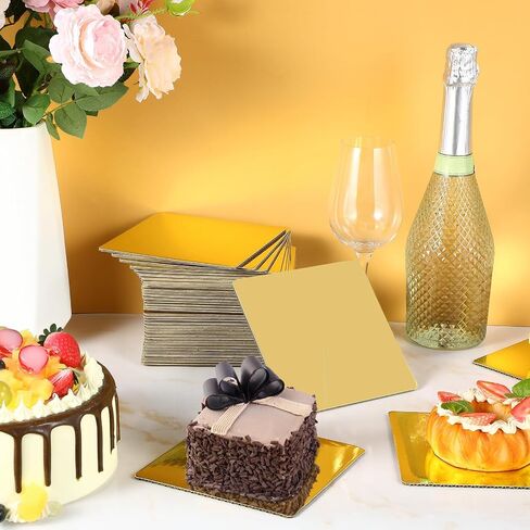Lallisa 100 Pcs Square White Cake Boards 6 Inches Disposable Cake Base Sturdy Grease Proof Cake Base Cake Stands Cardboard Trays Pad for Cake Pizza Desserts Food Decorating Plate Baking Party Supplies in Saudi Arabia