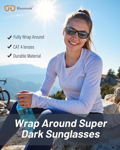 نظارات شمسية مستقطبة سوداء اللون بعدسات داكنة للغاية من بلوموك | نظارات شمسية رياضية للجنسين | الأشعة فوق البنفسجية 400 | القط 4 | لرهاب الضوء in Kuwait