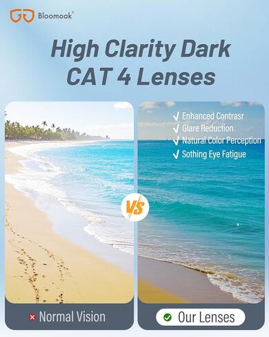 نظارات شمسية مستقطبة سوداء اللون بعدسات داكنة للغاية من بلوموك | نظارات شمسية رياضية للجنسين | الأشعة فوق البنفسجية 400 | القط 4 | لرهاب الضوء in Kuwait