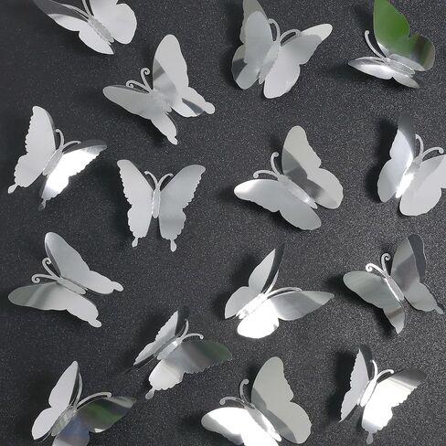 3D Mirror Mirror Metallic Butterfly Wall Decory ، Red ، 48pcs 4 Styles 3 أحجام ، ملصقات قابلة للإزالة جدار ديكور جدارية لزخارف الحفل in Saudi Arabia
