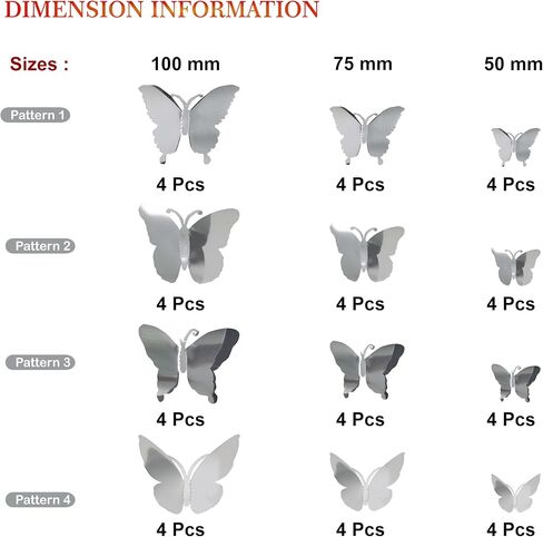 3D Mirror Mirror Metallic Butterfly Wall Decory ، Red ، 48pcs 4 Styles 3 أحجام ، ملصقات قابلة للإزالة جدار ديكور جدارية لزخارف الحفل in Saudi Arabia