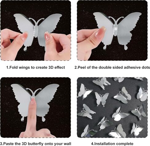 3D Mirror Mirror Metallic Butterfly Wall Decory ، Red ، 48pcs 4 Styles 3 أحجام ، ملصقات قابلة للإزالة جدار ديكور جدارية لزخارف الحفل in Saudi Arabia