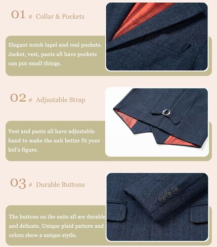 Boy's Suit Kids Plaid Suits for Boy Wedding Outfits Boys Plaid Blazer Vest Pants Ties Formal Suit Set in Saudi Arabia