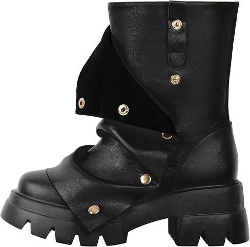 richealnini Women's Platform Punk Boots Slouch Fold Over Ankle Boots Pull On Ruched Boots in Saudi Arabia