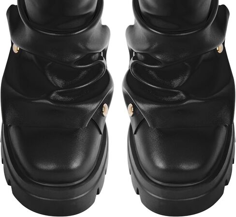 richealnini Women's Platform Punk Boots Slouch Fold Over Ankle Boots Pull On Ruched Boots in Saudi Arabia