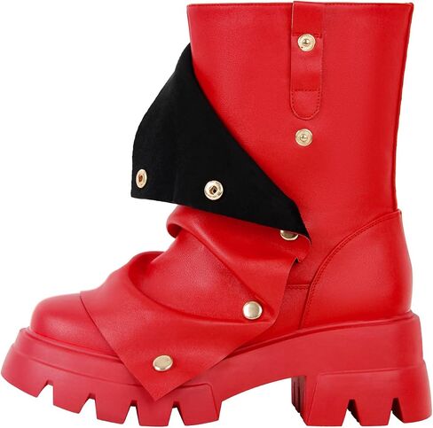 richealnini Women's Platform Punk Boots Slouch Fold Over Ankle Boots Pull On Ruched Boots in Saudi Arabia