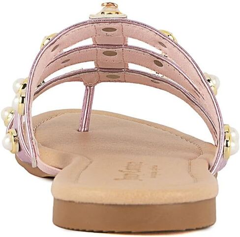 صندل الشريحة النسائية المصنوعة من الأزياء - شريحة مسطحة ومريحة ومريحة وخضرة وشرائح لؤلؤة منتفخة لارتداء غير رسمي وصيف in Kuwait