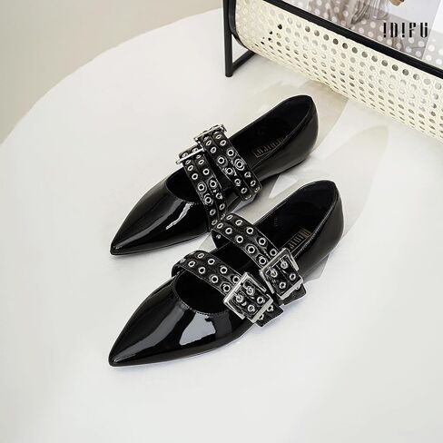 IDIFU Mary Jane Ballet Flats for Women Closed Pointed Toe Double Straps Slip on Buckle Shoes Work Bridal Wedding Prom Office Ladies Casual Dress Shoes Comfortable Fashion Trendy Dressy Flat Shoes in Kuwait
