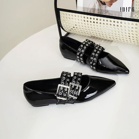 IDIFU Mary Jane Ballet Flats for Women Closed Pointed Toe Double Straps Slip on Buckle Shoes Work Bridal Wedding Prom Office Ladies Casual Dress Shoes Comfortable Fashion Trendy Dressy Flat Shoes in Kuwait