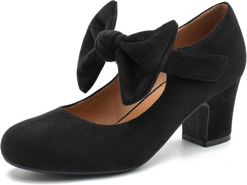 Women's Bow Mary Jane Chunky Heel Pumps Ankle Strap Round Toe Dress Wedding Party Shoes in Saudi Arabia