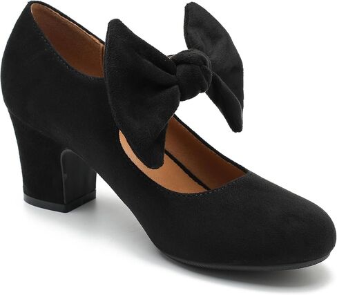 Women's Bow Mary Jane Chunky Heel Pumps Ankle Strap Round Toe Dress Wedding Party Shoes in Saudi Arabia
