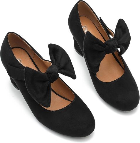Women's Bow Mary Jane Chunky Heel Pumps Ankle Strap Round Toe Dress Wedding Party Shoes in Saudi Arabia