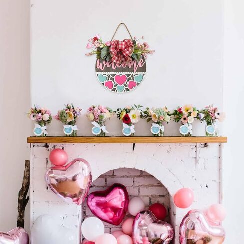 Valentine's Day Wooden Wreaths Sign with Artificial Berry Decoration, Hearts and Buffalo Bow Farmhouse Entrance Outdoor Art Wall Decor in Saudi Arabia