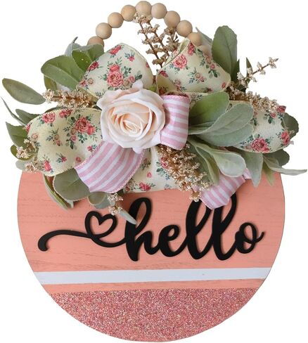 Valentine's Day Wooden Wreaths Sign with Artificial Berry Decoration, Hearts and Buffalo Bow Farmhouse Entrance Outdoor Art Wall Decor in Saudi Arabia