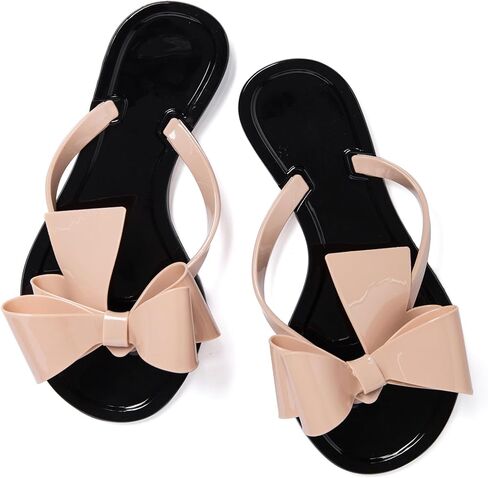 YANWENFANG Women Flip Flops Jelly Thong Waterproof Bow Summer Beach Rain Casual PVC Boho Vacation Flat Sandals in Saudi Arabia