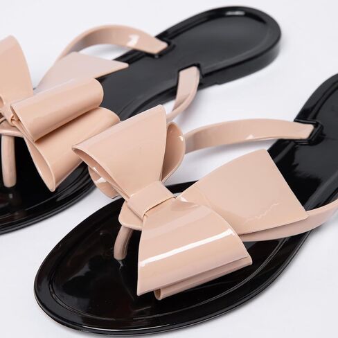 YANWENFANG Women Flip Flops Jelly Thong Waterproof Bow Summer Beach Rain Casual PVC Boho Vacation Flat Sandals in Saudi Arabia