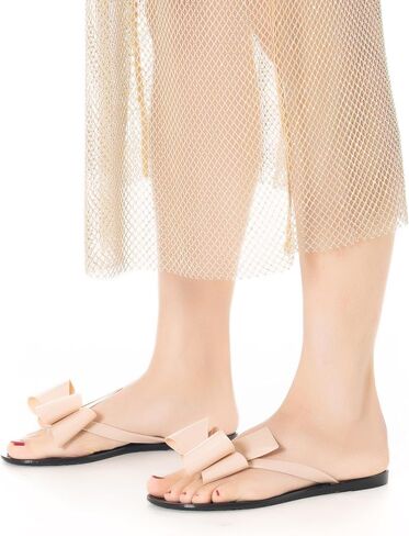 YANWENFANG Women Flip Flops Jelly Thong Waterproof Bow Summer Beach Rain Casual PVC Boho Vacation Flat Sandals in Saudi Arabia