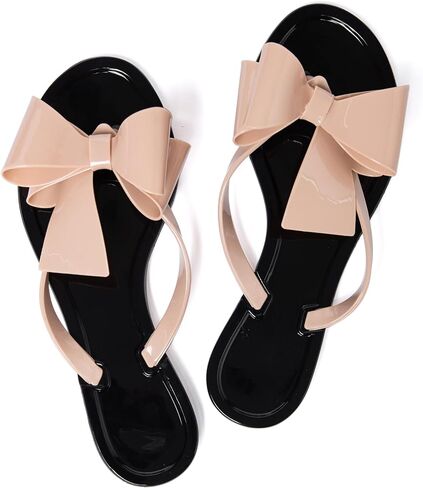 YANWENFANG Women Flip Flops Jelly Thong Waterproof Bow Summer Beach Rain Casual PVC Boho Vacation Flat Sandals in Saudi Arabia