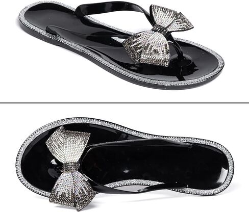 YANWENFANG Women Flip Flops Jelly Thong Waterproof Bow Summer Beach Rain Casual PVC Boho Vacation Flat Sandals in Saudi Arabia