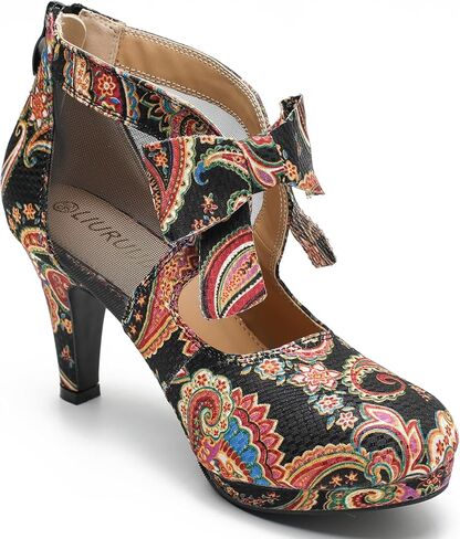 LIURUIJIA Womens Platform High Heels Bow Pumps Cutout Mesh Panel Wedding Work Party Dress Shoes in Kuwait