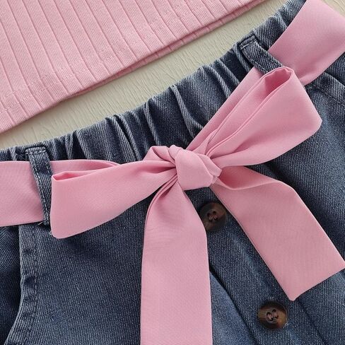 Toddler Girls Summer Outfits Solid Color Ruffle Sleeveless Tank Tops Vest Denim Skirts Kids Fashion 2 Piece Outfits in Kuwait