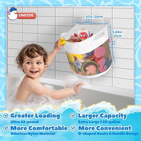 UNEEDE Bath Toy Organizer,1.55 Gallons Bathtub Toy Storage Organizer,Quick Access Bath Toy Holder For Bathtub,Baby Organizer And Storage,Quick Dry Baby Bath Toy Storage For Tub,Mesh Shower Caddy White in Saudi Arabia