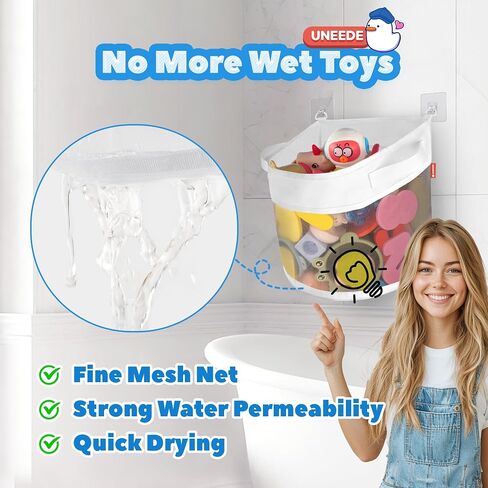 UNEEDE Bath Toy Organizer,1.55 Gallons Bathtub Toy Storage Organizer,Quick Access Bath Toy Holder For Bathtub,Baby Organizer And Storage,Quick Dry Baby Bath Toy Storage For Tub,Mesh Shower Caddy White in Saudi Arabia