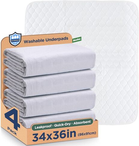Waterproof Reusable Incontinence Bed Pads Washable Incontinence Underpads 8 Cups Absorbency,Mattress Protector for Adults, Kids and Pets(34"x 36" inch 4 Pack) in Kuwait