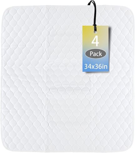 Waterproof Reusable Incontinence Bed Pads Washable Incontinence Underpads 8 Cups Absorbency,Mattress Protector for Adults, Kids and Pets(34"x 36" inch 4 Pack) in Kuwait