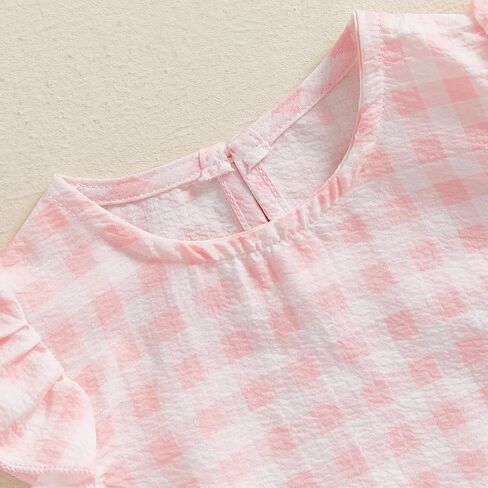 Cute Newborn Baby Girl Romper Plaid/Daisy Print Fly Sleeve Crew Neck Ruffle Bodysuit Spring Summer Clothes in Kuwait