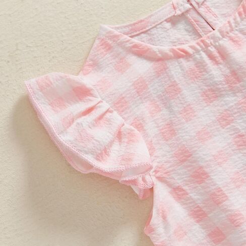 Cute Newborn Baby Girl Romper Plaid/Daisy Print Fly Sleeve Crew Neck Ruffle Bodysuit Spring Summer Clothes in Kuwait