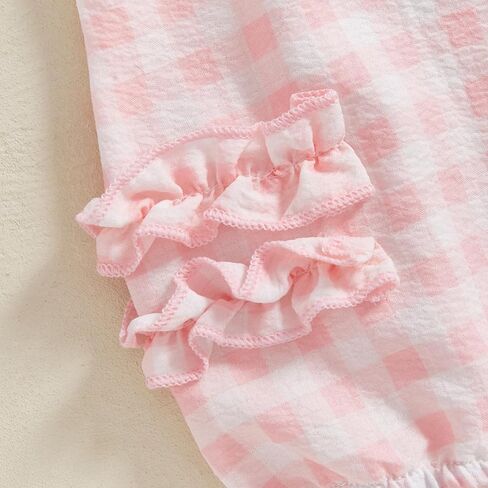 Cute Newborn Baby Girl Romper Plaid/Daisy Print Fly Sleeve Crew Neck Ruffle Bodysuit Spring Summer Clothes in Kuwait
