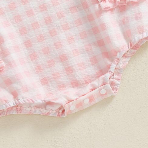 Cute Newborn Baby Girl Romper Plaid/Daisy Print Fly Sleeve Crew Neck Ruffle Bodysuit Spring Summer Clothes in Kuwait