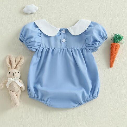 Easter Outfit Baby Girl Cute Bunny Romper Rabbit Embroidery Puff Sleeve Doll Collar Bodysuit Summer Jumpsuit in Saudi Arabia