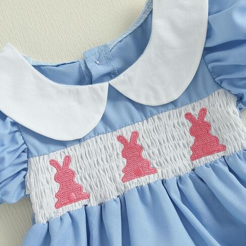 Easter Outfit Baby Girl Cute Bunny Romper Rabbit Embroidery Puff Sleeve Doll Collar Bodysuit Summer Jumpsuit in Saudi Arabia