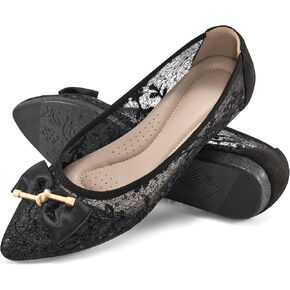 Flats for Women Ballets Shoes: Comfortable Pointed Toe Bowknot Lace Womens Flats Dressy - Fashion Floral Slip On Casual Shoes - Office Party Dating