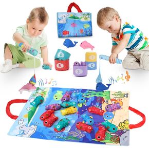Ancaixin Montessori Toys for 1 Year Old, 25PCS Educational Fishing Game for 6-12 12-18 Months, Baby Sensory Infant Toys for Toddlers 1-3, Stacking Cup for Boy Girl Birthday Christmas Easter Gift