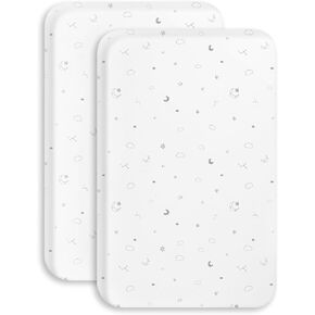 Papablic Bassinet Sheets 2 Pack, 33" x 21.6" Baby Bassinet Sheets, 100% Cotton Bedside Bassinet Sheets, Soft Breathable Bassinet Mattress Sheets, Grey