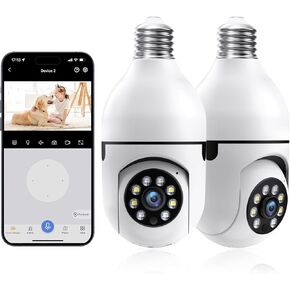 WESECUU Light Bulb Security Camera, 5G/2.4GHz WiFi Security Cameras Wireless Outdoor 2K Cameras for Home Security Two-Way Call,Night Vision, Motion Detection, Bulb Camera Easy to Install (2Pcs)