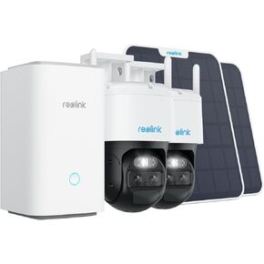 إعادة تشغيل Home Hub مع 2x trackmix مع لوحة شمسية 6W - 2K كاميرا أمان شمسية 2K اللاسلكي في الهواء الطلق ، تتبع تلقائي ، تكبير تلقائي ، بطاقة microSD 64 جيجابايت ، تخزين محلي مشفر ، لا رسوم شهرية