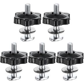 HARFINGTON 5Set T Track Bolts Knob Kit M6 x 40mm Threaded Bolts M6 x 32mm Hex Hand Nut Clamping Knob with Washer for Woodworking Jigs and Fixtures, Black Silver