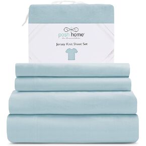 Posh Home Jersey Knit Sheet Set – 4-Piece Jersey Bed Sheets – T-Shirt Breathable & Soft Cotton Jersey Sheets - Includes Flat Sheet, Jersey Fitted Sheet, & 2 Pillowcases - Queen Jersey Sheets, Grey
