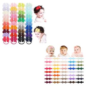 jollybows 40pcs Baby Girls Grosgrain Ribbon Hair Bows Headbands 3" Hair Band Hair Accessories + 40pcs Baby Girls Bows Headbands Elastic Hairband Ribbon Bow Hair Accessories for Newborns Infants
