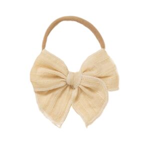Little Poppy Co. Bows Handmade Claire Bow - Solid Embroidered Stripe, Premium Stylish Accessories for Girls & Babies (Mustard, Original Nylon)