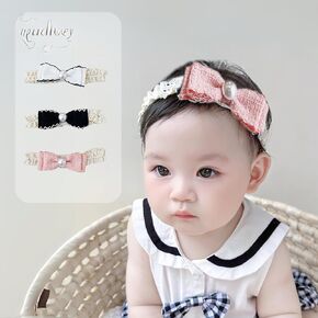Bow Lace Headbands for Baby Girls Soft Tulle Ribbon Pearl Head Wrap Elastic Bow-knot Hair Band Shower Birthday Hair Accessory for Newborn Infant Toddler (Off White B, Elastic)